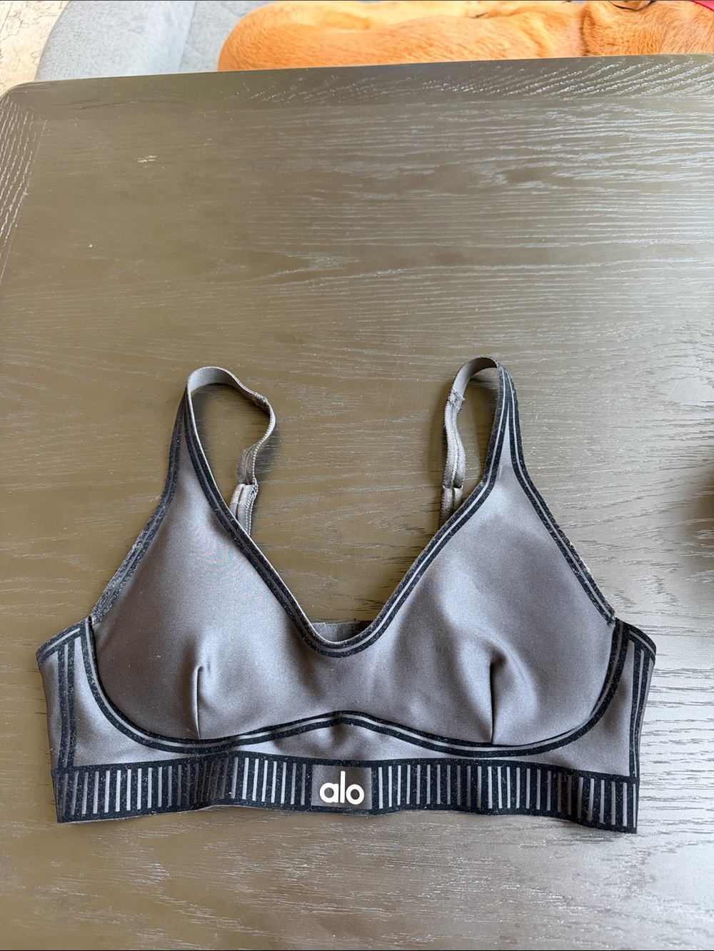 ALO Yoga Charcoal V-Neck Logo Bralette